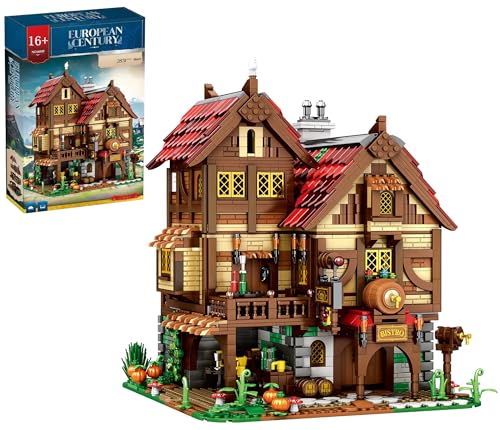 Auforua Mittelalterliche Taverne Modellbausatz, 2831 Teile Groß Modular Klemmbausteine Mittelalter Haus Gebäude Set, Klemmbausteine Mittelalterliche Bausteine Bausatz von Auforua