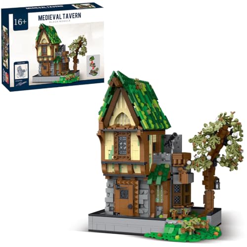 Mittelalterliche Taverne Modellbausatz mit LED-Beleuchtung, 1872 Teile Klemmbausteine Mittelalter Haus Modular Building Set, Klemmbausteine Mittelalterliche Burg Bausatz von Auforua