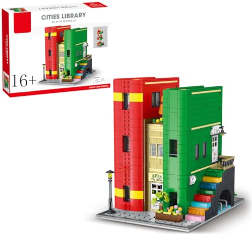 Modular Buildings, City Bibliothek Modell mit LED-Beleuchtung, 2143 Teile Klemmbausteine Haus Gebäude Set, Modular Haus Modellbausatz von Auforua