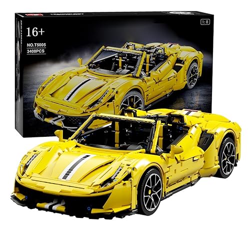 Technik Auto für Farrari 488, 1:8 Groß Modellbausatz, 3608 Teile Klemmbausteine Auto Bausteine MOC Set, Kompatibel mit Ferrari Technik von Auforua