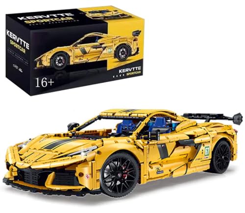 Technik Auto für Corvete C8, 1:8 Groß Auto Modellbausatz, 3788 Teile Klemmbausteine Auto MOC Set, Kompatibel mit Corvette Technik von Auforua