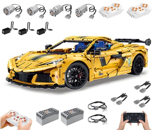 Technik Auto für Corvete C8, Mit Motor Set und LED Licht, 1:8 Groß Auto Modellbausatz, 3788 Teile Klemmbausteine Auto MOC Set, Kompatibel mit Corvette Technik von Auforua