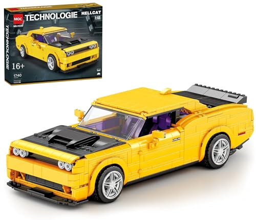 Technik Auto für Dodger Challenger SRT Hellcat, 1:12 Auto Modellbausatz, 1740 Teile Klemmbausteine Technik Auto MOC Set, Kompatibel mit Dodge Challenger Technik von Auforua