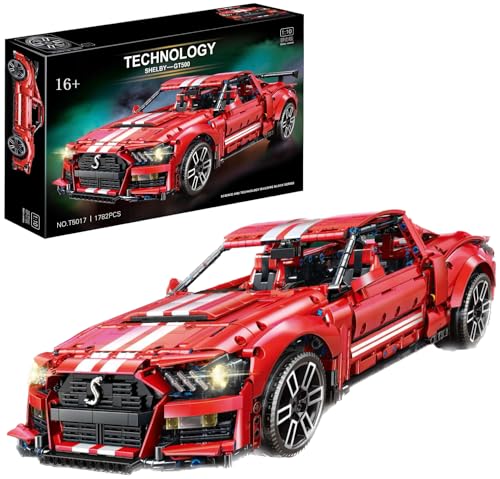 Technik Auto für Forde Mustang Shelby GT500, 1:10 Groß Auto Modellbausatz, 2814 Teile MOC Klemmbausteine Auto Bausatz, Kompatibel mit Technik Ford Mustang Auto von Auforua