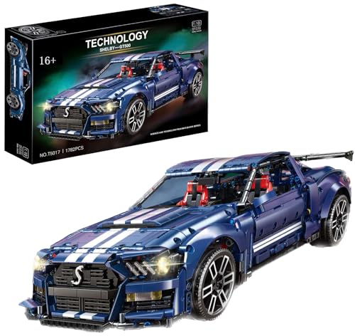 Technik Auto für Forde Mustang Shelby GT500, 1:10 Groß Auto Modellbausatz, 2814 Teile Klemmbausteine Auto MOC Bausatz, Kompatibel mit Ford Mustang Technik Auto von Auforua