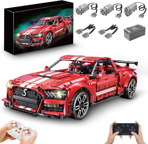 Technik Auto für Forde Mustang Shelby GT500, Mit Motoren Set, 1:10 Groß Automodell Bausatz, 2814 Teile Klemmbausteine Auto MOC Set Technik Auto für Forde Mustang Shelby GT500, Mit Motoren Set, 1:10 Groß Automodell Bausatz, 2814 Teile Klemmbausteine Auto MOC Set von Auforua