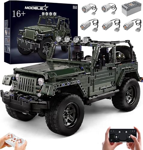 Technik Auto für Jeepe Wrangler, Mit Motoren Set, 1:8 Groß Auto Modellbausatz, 2078 Teile Klemmbausteine Auto MOC Set, Kompatibel mit Jeep Wrangler Technic Auto von Auforua