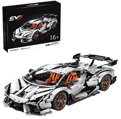 Technik Auto für Lambo Aventador SVJ, 1:8 Groß Auto Modellbausatz, 3224 Teile Klemmbausteine Auto MOC Set, Kompatibel mit Lamborghini Technic Auto von Auforua