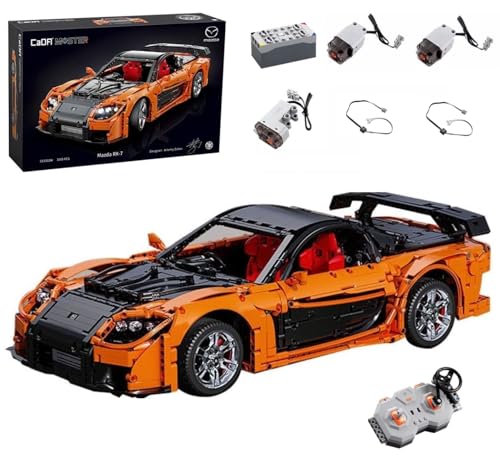 Technik Auto für Mazda RX-7, Mit Motoren Set und LED Licht, 1:8 Groß Auto Modellbausatz, 3305 Teile Klemmbausteine Auto MOC Bausatz mit Bedruckte Steine, CADA C61502W von Auforua