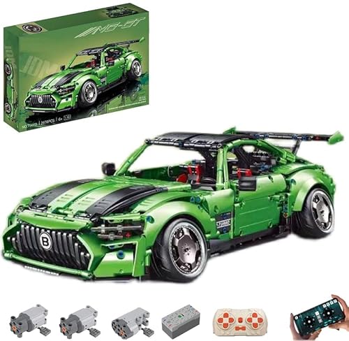 Technik Auto mit Power Functions Set, 1:10 Groß HellaFlush Auto Modellbausatz, 2878-tlg Klemmbausteine Auto MOC Set, Kompatibel mit Technik Mercedes AMG GT von Auforua