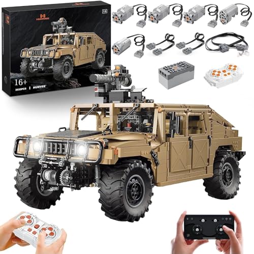 Technik Auto mit Motoren Set, 1:8 Auto Modellbausatz, 3935 Teile Klemmbausteine Technik Humver H1 Auto Groß MOC Set, Kompatibel mit Humvee H1 Technik Auto von Auforua