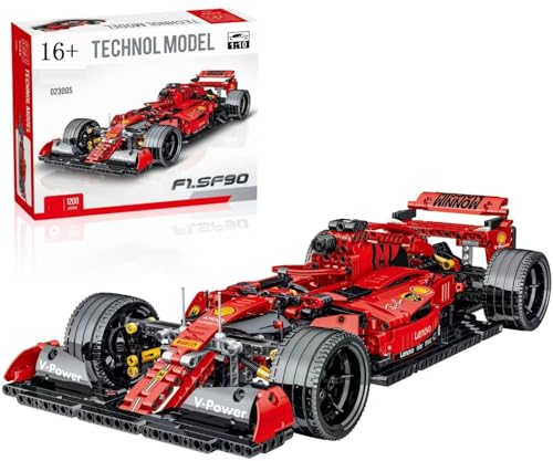 Technik F1 Auto für Farrari SF90, 1:10 Groß Formel 1 Modellauto Bausatz, 1200 Teile Klemmbausteine F1 Auto MOC Set, Kompatibel mit Ferrari Technik von Auforua