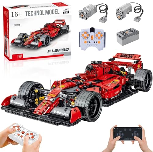 Technik F1 Auto für Farrari SF90, Mit Motoren Set, 1:10 Groß Formel 1 Auto Modellbausatz, 1200 Teile MOC Klemmbausteine Auto Bausatz, Kompatibel mit Ferrari SF90 F1 Technik von Auforua