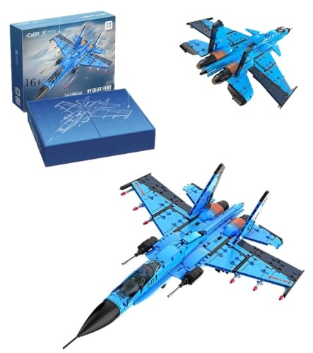 Auforua Technik Kampfjet Modellbausatz, Länge 67cm Groß J-15 Fliegender Hai Militär Kampfjet Modell, 1400 Klemmbausteine MOC Bauset, Klemmbausteine Militär Kampfjet Bausteine Bausatz von Auforua