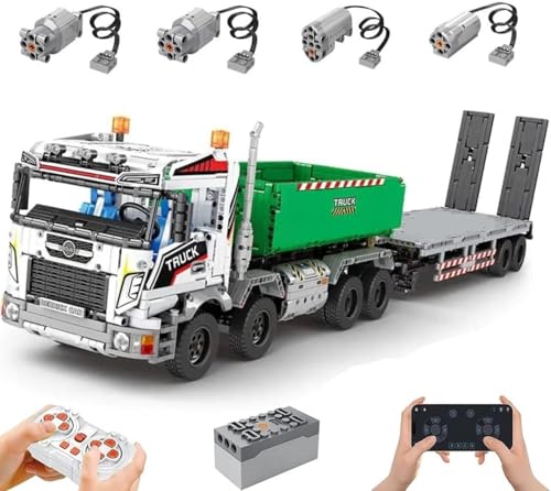 Technik LKW mit Anhänger, Mit Power Functions Set, 2950 Teile Klemmbausteine Technik Kipper LKW mit Tieflader Groß MOC Set Technik LKW mit Anhänger, Mit Power Functions Set, 2950 Teile Klemmbausteine Technik Kipper LKW mit Tieflader Groß MOC Set von Auforua