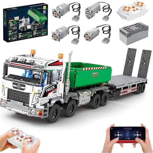 Technik LKW mit Anhänger, Mit Power Functions Set, 2950 Teile Klemmbausteine Technik Kipper LKW mit Tieflader Groß MOC Set Technik LKW mit Anhänger, Mit Power Functions Set, 2950 Teile Klemmbausteine Technik Kipper LKW mit Tieflader Groß MOC Set von Auforua
