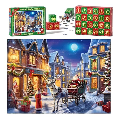 Aufquwk 1000X Weihnachts-Quadrat-Puzzle, Weihnachts-Countdown-Kalender-Puzzle 2024 - Quadratisches Puzzlespielzeug für Erwachsene - 24 Tage Weihnachts-Countdown-Spiel für Kinder, Kinder, alle von Aufquwk