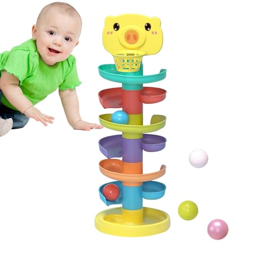 Aufquwk Ballfallturm, Ballrutschspielzeug - Ball-Aktivitätsspielzeug - Kreatives, entzückendes, stapelbares, stabiles pädagogisches Ball-Drop-Spielzeug für frühes Lernen, Augen, Hände, Zusammenarbeit von Aufquwk