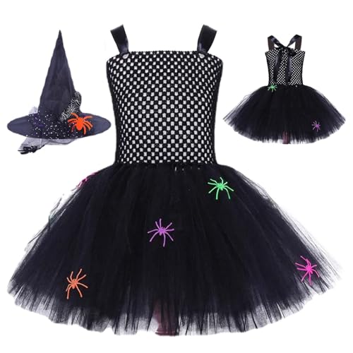 Aufquwk Hexen-Tutu-Kleid, Hexenkleid für kleine Mädchen - Halloween Hexenkleid,Maschinenwaschbares Tutu-Hexenkostüm, hautfreundliche, weiche Anziehkleidung für Bühnenshows von Aufquwk