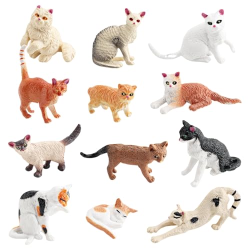 Aufquwk Kleine Katzenfigur, Katzenfiguren-Set - Lernspielzeugset mit Katzenfiguren,Realistische Katzenfiguren für Kuchendekoration, süßes Katzentierfiguren-Spielzeugset, zur Sammlung von Aufquwk