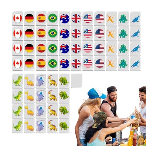 Aufquwk Mahjong-Spielset,Kleines Mahjong-Set | Strategiespiel Mahjong Set | Nationalflagge Mah Jong, 64 Spielsteine, Bausteine, tragbare Mahjong-Spielsteine, Partyspiele für einen lustigen von Aufquwk