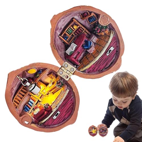 Aufquwk Miniatur-Buchladen aus Walnussschalen, Tiny World Inside Walnuts,Miniatur- -Walnuss-Bibliothekshaus | Resin Nut Secret 3D-Szene, Puppenhaus-Dekoration für Kinder und Erwachsene von Aufquwk