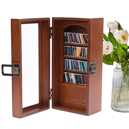 Aufquwk Miniatur-Bücherregal, Miniatur-Bücherregal- - Büchervitrine aus Holz - Kreatives kleines Bücherregal zum Stressabbau für Zuhause, Wohnzimmer, Dekoration von Aufquwk