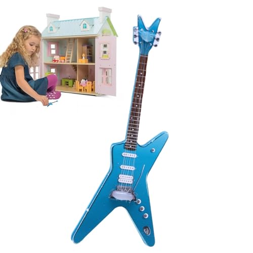 Aufquwk Miniatur-Gitarrenspielzeug, Mini-Gitarrenspielzeug für Kinder,1:12 Elektronisches Gitarren-Musikinstrument-Spielzeug | Miniatur-E-Gitarren-Puppenhaus-Modell für Mini-Musikzimmer, Exquisite von Aufquwk