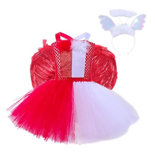 Aufquwk Teufel und Engel Halloween-Kostüm,Teufel-Engel-Halloween-Kostüm für Mädchen, Weiches Cosplay-Partykleid mit Engelsflügeln, Rollenspiel-Outfits mit Stirnband für Kinder von Aufquwk