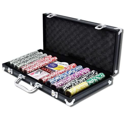 AufuN Pokerkoffer, Pokersets mit Aluminiumkoffer, 500 Laser-Pokerchips, professionelles Pokerspiel, inklusive 2 x Pokerdecks, 5 x Würfel, 3 x Dealer-Buttons (Schwarz) von AufuN