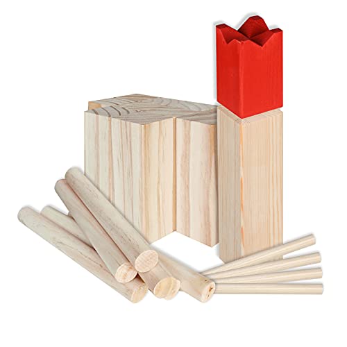 AufuN Wikinger Kubb Original, Wikingerspiel Classic Spiele aus Kieferholz mit wetterfester Tasche, Wurf Schach Spiele, Garten Spielzeug, Geschicklichkeitsspiel für Kinder & Erwachsene von AufuN