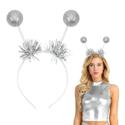 Alien Haarreif Silber, Alien Kostüm Damen Discokugel Haarreif, Alien Kopfschmuck, Haarreif Space Girl Kostüm Alien Accessoires, Weltall Kostüm Zubehör für Karneval Disco Mottoparty Spacegirl Kostüm von Augesak