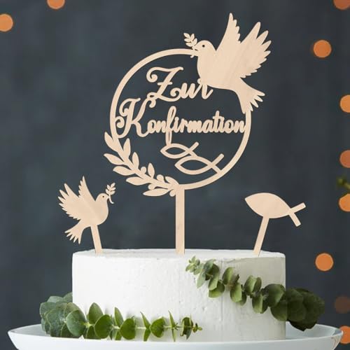 Tortendeko Konfirmation Holz, Cake Topper Zur Konfirmation, Taube Fisch Kuchen Deko Konfirmation, Torten Topper Konfirmation, Tortendeko Konfirmation Mädchen Junge Konfirmation Torte Deko von Augesak