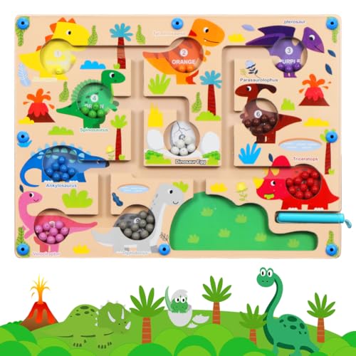 Magnetspiel Labyrinth Spielzeug, Dinosaurier Spielzeug, Montessori Spielzeug, Dinosaurier Magnetspiel Junge, Zahlen Farben Lernen Sortierspiel, Lernspiele Holzspielzeug Geburtstagsgeschenk Kinder von Augesak