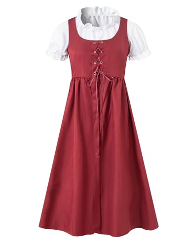 Auggle Renaissance-Kleid für Mädchen, mittelalterliches rotes Kleid, Prinzessinnen-Kostüm für Kinder (8–10 Jahre) von Auggle