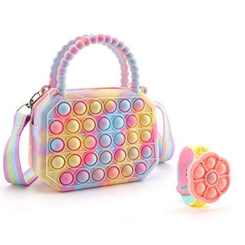 Augot Pop It Push Tasche Handtasche, Schultertasche Pop It Tasche Fidget Toys Pop Umhängetasche mit Fidget-Armband Wasserdicht Anti Stress Spielzeug Schultertasche für Kinder (Tarnung) von Augot