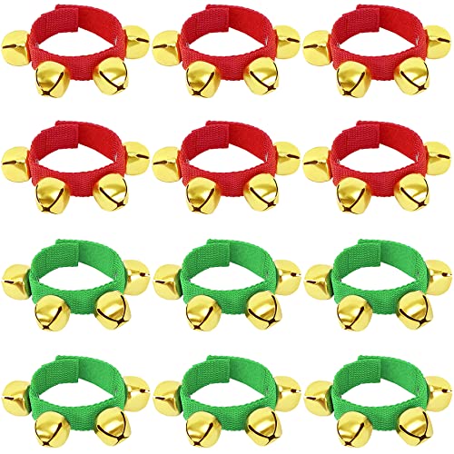 12 Stück Weihnachtsarmband Jingle Bells Armbänder Jingle Bell Musikinstrumente Partyzubehör für Kinder Party Dekoration Gefälligkeiten (6 Stück rot und 6 Stück grün) von Augshy