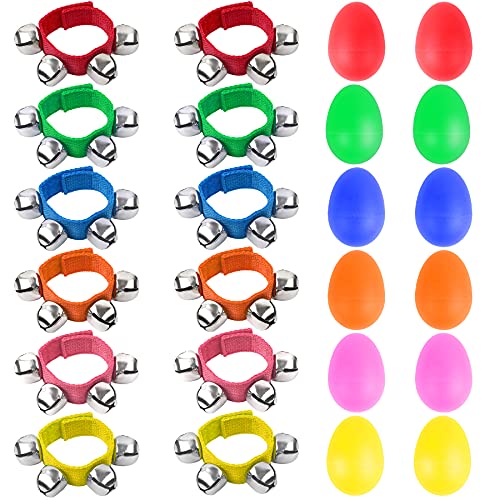 Augshy 24 Stück Shaker Musikinstrumente für Kinder, 12 Stück Eier-Shaker und 12 Stück Handgelenk Handband Glöckchen von Augshy