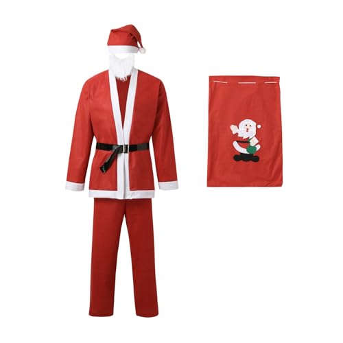 Augystre 6pcs Set Deluxe Weihnachtsmann Kostüm für Erwachsene,Weihnachtsmann Top,Hose,Hut,Covers,Gürtel,Bart,Geschenkgürtel All In von Augystre