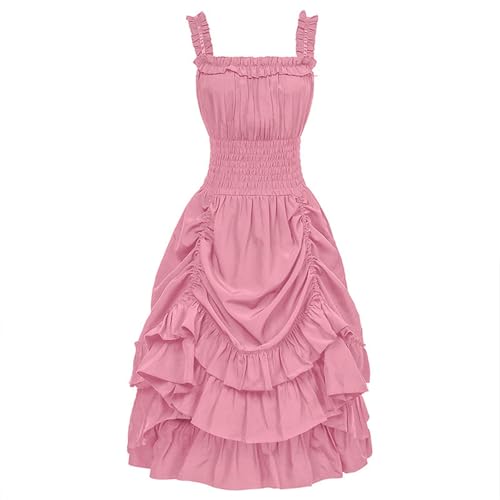 Augystre Damen Bayerische Kleid High Low-Saum mit Rüschen Vintage Elegante A-Linie Cocktailkleid Rockabilly Kleider Damen Maxikleid Helloween Kostüme Für Frauen Oktoberfest Kostüm von Augystre