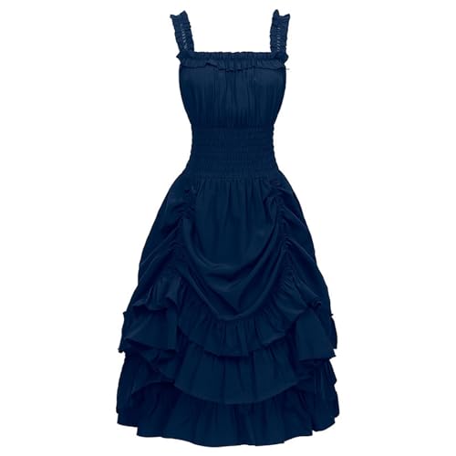 Augystre Damen Bayerische Kleid High Low-Saum mit Rüschen Vintage Elegante A-Linie Cocktailkleid Rockabilly Kleider Damen Maxikleid Helloween Kostüme Für Frauen Oktoberfest Kostüm von Augystre