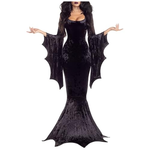 Augystre Damen Fledermaus Hexe Geisterbraut Kostüm Traditionelles Irisches Kleid Damen Gothic Kleid Spitze Stickerei Retro Kostüm Puffärmel Gesmokte Taille Baumwollkleid Karneval Halloween Kostüm von Augystre