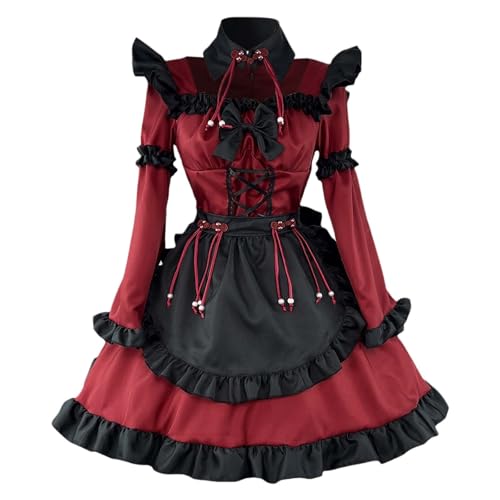 Augystre Damen Gothic Kleid Rokoko Prinzessin Kleid Traditionelles irisches Kleid für Damen Renaissance Cosplay Kostüm Viktorianische Maskerade Festlich Gothic Kobold Lolita Maid Kostüm von Augystre