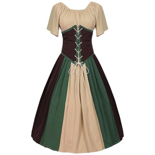 Augystre Damen Mittelalterliche Kleid Gothic Retro Langarm Partykleid Renaissance Cosplay Mittelalterliches Kostüm Low Design Steampunk Korsettkleid für Halloween Karneval Oktoberfest Cosplay von Augystre