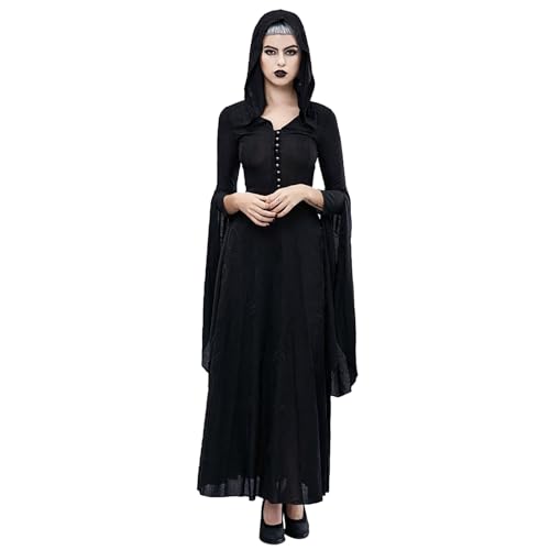 Augystre Damen Mittelalterliche Kleid Langarm Strick Kleid Vintage Punk Puffärme Traditionelles irisches Kleid für Damen Gothic Kleider Halloween Karneval Kostüm Vintage Maxikleid Helloween Kostüme von Augystre