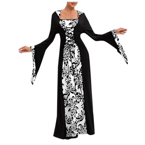 Augystre Damen Mittelalterliche Kleid Langes Kleid Langarm Samt Gothic Kleid Renaissance Partykleid Gothic Kleider Halloween Karneval Damen Mid-Century Vintage Maxikleid Helloween Kostüme von Augystre