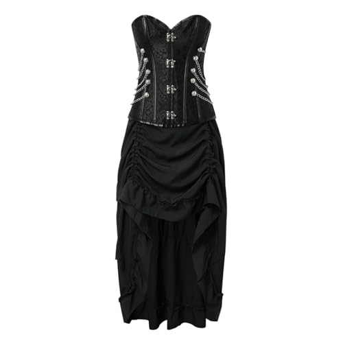 Augystre Damen Steampunk Gothic Kleid Elegant Tunika Maxikleid Frauen V-Ausschnitt Gothic Rockabilly A-Linie Kleid Rockabilly Kleider Damen Vintage Kurzarm Sommerkleid Abendkleid von Augystre