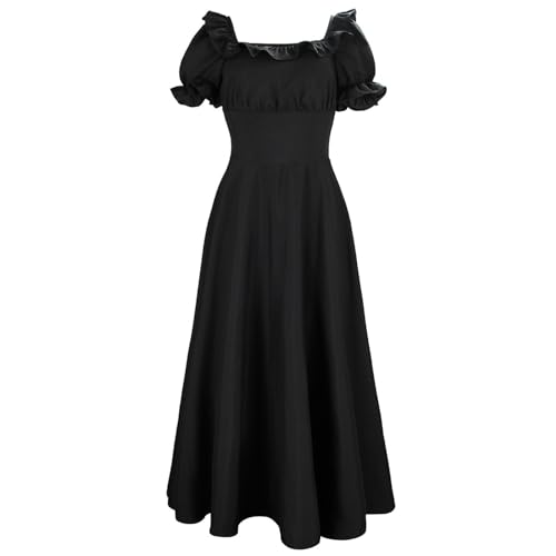 Augystre Damen Steampunk Gothic Kleid High Low-Saum mit Rüschen Rokoko Barock Knielang Prinzessin Kleid Viktorianisches Renaissance Prinzessin Kleidung Maxikleid Helloween Kostüme Für Frauen von Augystre