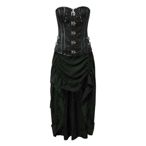 Augystre Damen Steampunk Gothic Kleid Wikinger Renaissance Kleid Mittelalter Kleidung Viktorianische Maskerade Unregelmäßiges Prinzessin Kleidung Bound Waist Elegantes Partykleid von Augystre