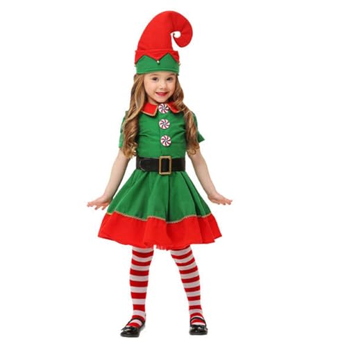 Augystre Damen Weihnachtskostüm Santa Elfen kostüm Rollenspiel Party Geschenk Erwachsene Kostüm Outfit mit Hut Gürtel Socke Weihnachten Karneval Cosplay von Augystre